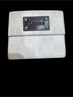 Loewe Cream Canvas Wallet with Dark Leather Logo Plaque